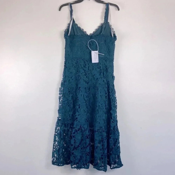 Marchesa Notte Floral Lace Dress 3d Guipure Midi in Jewel Tone Peak Size 6 - Picture 10 of 13